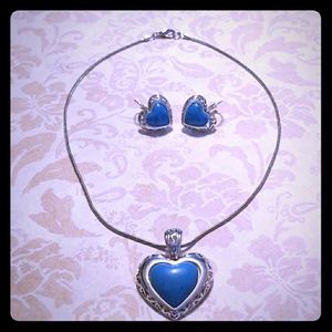 Silver and turquoise necklace and earrings set
